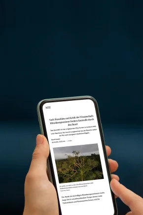 The picture shows hands holding a smartphone.
